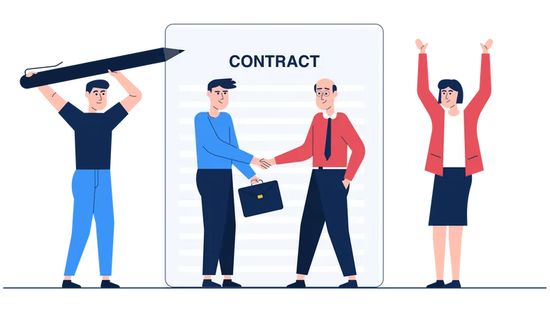 Agreement Two Business People Signed Contract Deal For Partnership Business Success Businessman Sign For Investment Contract Or Job Offer Agreement Vector Illutration Flat Style Illustration