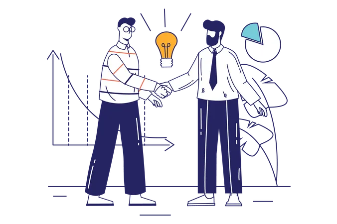 Startup Business Concept In Flat Line Design For Web Banner Businessmen Shake Hands Partnership For Development Of New Project Modern People Scene Vector Illustration In Outline Graphic Style Illustration
