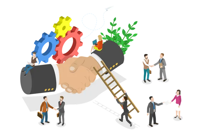 3 D Isometric Flat Vector Conceptual Illustration Of Business Partnership Effective Teamwork And Collaboration Illustration