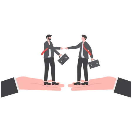 Business Partnership Negotiation To Make Agreement Or Business Deal Concept Confident Businessmen Standing On Big Hands About To Shaking Hand For Success Business Agreement Illustration