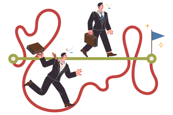 Business people achieve goal using different strategies and taking shortcuts  Illustration