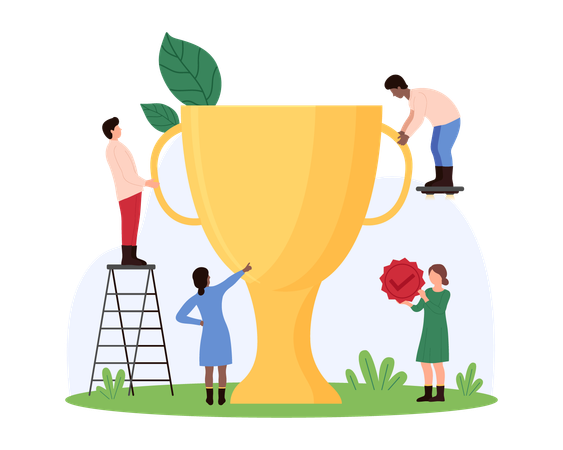 Business people achieving business trophy  Illustration