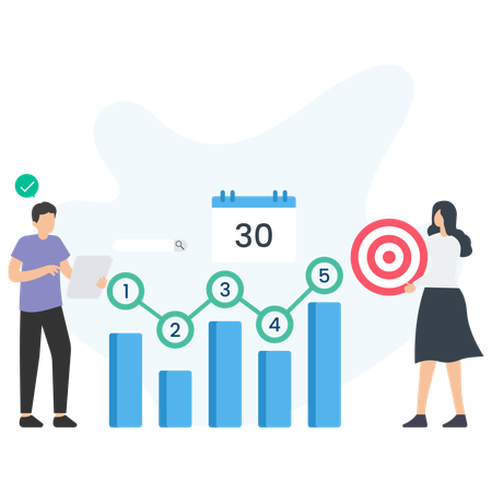 Business people analysing business finance graph  Illustration