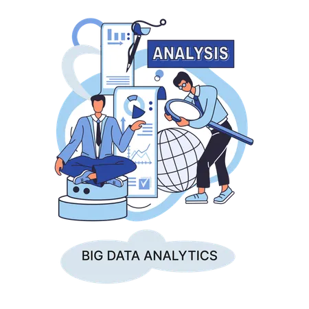 Business people analysing large business data  Illustration