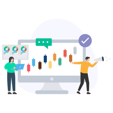 Business people analysing market trends  Illustration