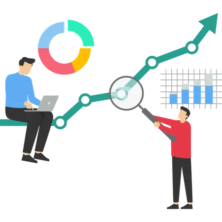 Business people analyze charts and graphs  Illustration