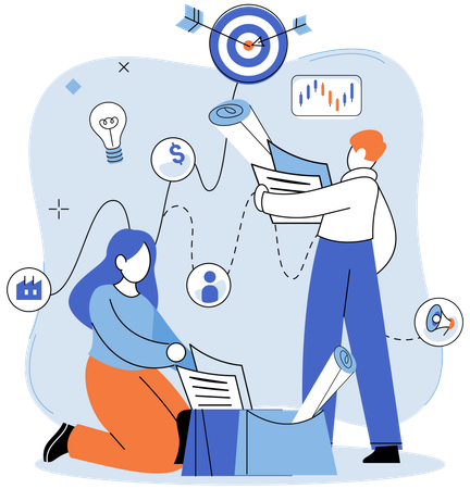 Business people analyze business data  Illustration