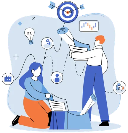 Business people analyze business data  Illustration