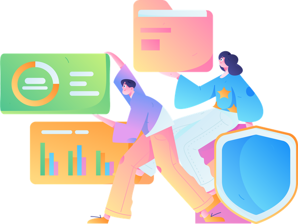 Business people analyze business data  Illustration