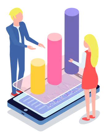 Business people analyze different chart  Illustration