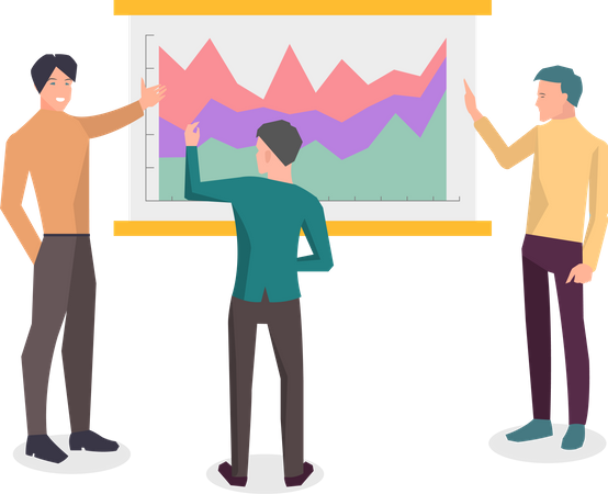 Business people analyze digital marketing reports  Illustration