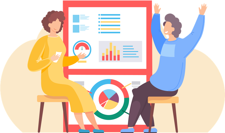 Business people analyze report graph  Illustration