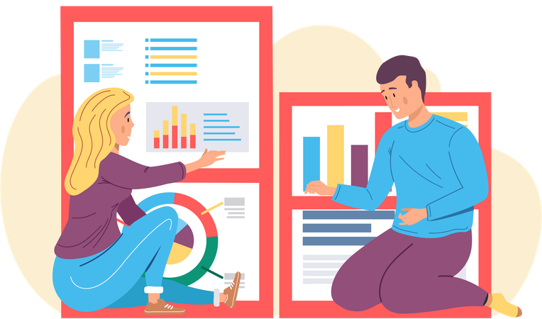 Business people analyze report graph and investment plan  Illustration