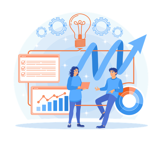 Business people analyze statistical data  Illustration