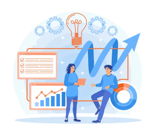 Business people analyze statistical data  Illustration