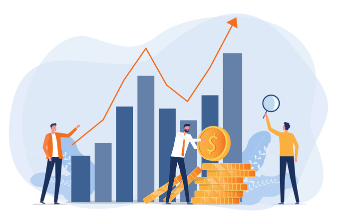 Business people analyzes profit graph  Illustration