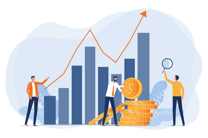 Business people analyzes profit graph  Illustration