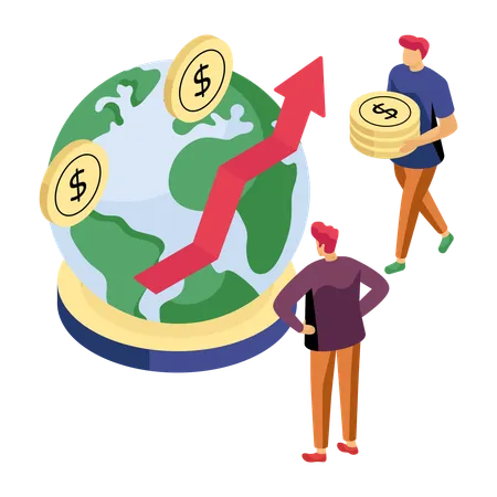 Business people analyzing global investment graph  Illustration