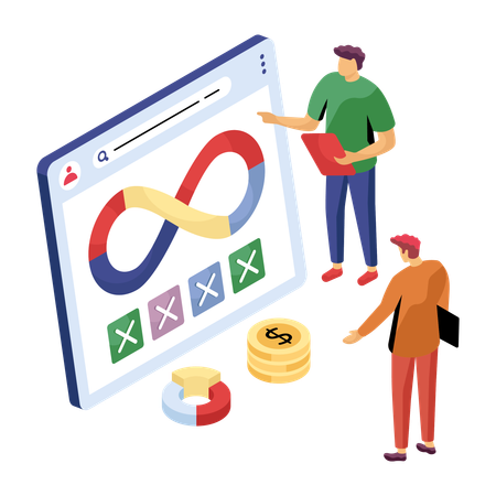 Business people analyzing business graph data  Illustration