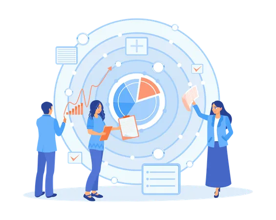 Business people analyzing teamwork projects and Company management to achieve goals  Illustration