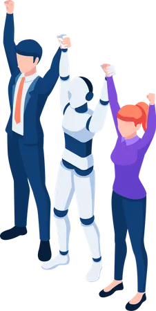 Business people and AI robot teamwork Illustration
