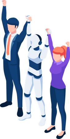 Business people and AI robot teamwork  Illustration