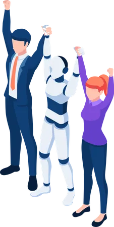 Business people and AI robot teamwork  Illustration