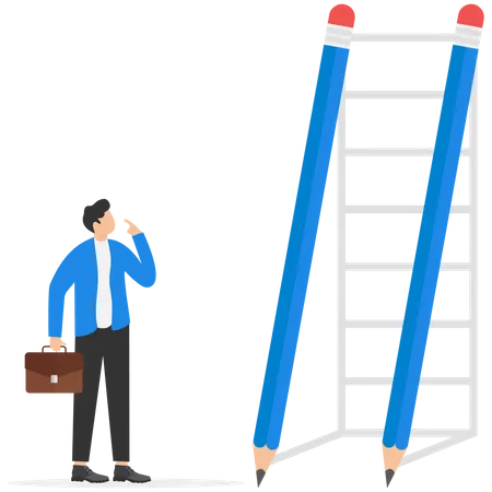 Business People And Career Ladder Of Success Of Two Pencils With Shadow Goal Vector Illustration Illustration
