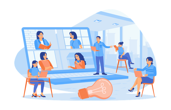 Business people and colleagues holding online meetings and Exchange opinions  Illustration