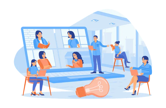 Business people and colleagues holding online meetings and Exchange opinions  Illustration