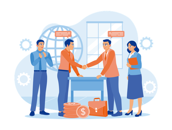 Business people and business partners shake hands on table after making deal  Illustration