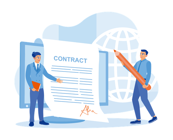 Business people and business partners sign contracts online on computer  Illustration