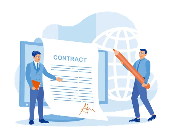 Business people and business partners sign contracts online on computer  Illustration