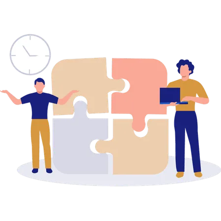 Business people are discussing business puzzles  Illustration