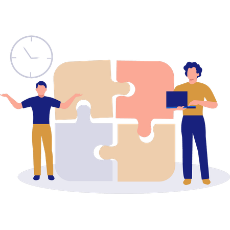 Business people are discussing business puzzles  Illustration