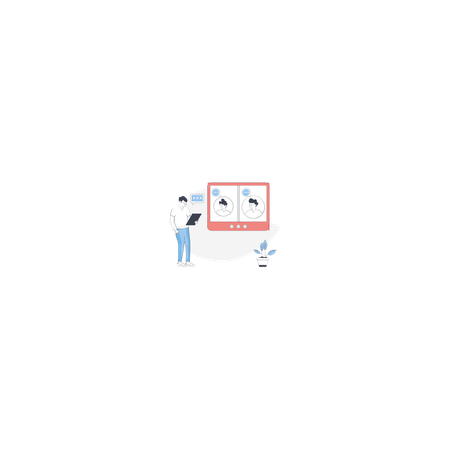ビジネスマンはオンラインで会議を行っている  イラスト
