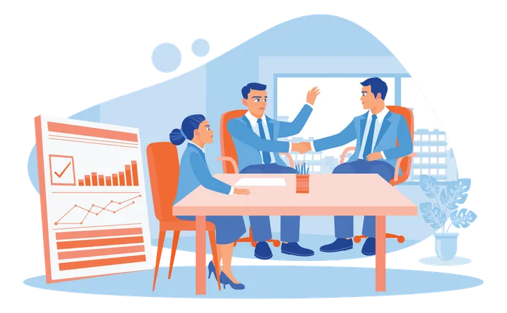 Business people are shaking hands in the meeting room after mutually agreeing  Illustration