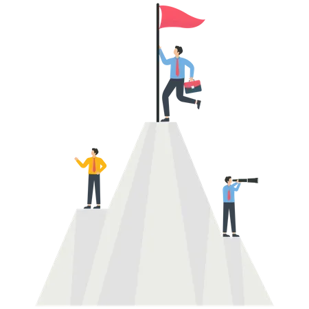 Business people are standing on a mountain  Illustration