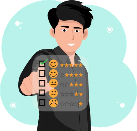 Business people are touching the virtual screen on the happy Smiley face icon to give satisfaction in service  Illustration