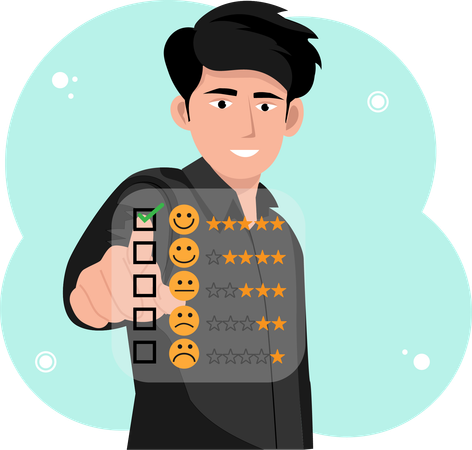 Business people are touching the virtual screen on the happy Smiley face icon to give satisfaction in service  Illustration