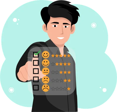 Customer Service And Satisfaction Concept Business People Are Touching The Virtual Screen On The Happy Smiley Face Icon To Give Satisfaction In Service Rating Very Impressed Illustration