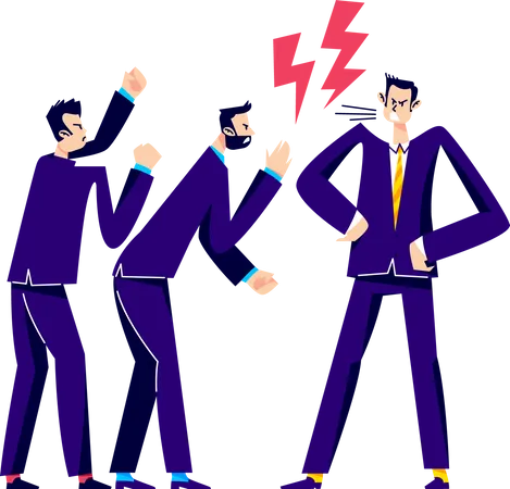 Business People Arguing Angry Businessman Screaming On Workers Or Employees Furious Boss Shouting On Managers Professional Discrimination And Aggression Concept Flat Vector Illustration Illustration