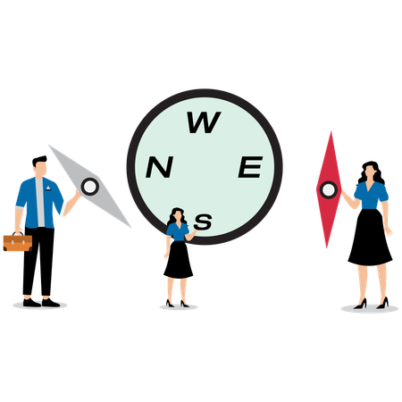 , Business people assembling compass parts  Illustration