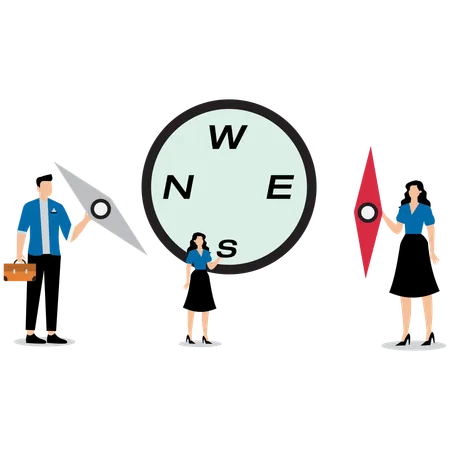 , Business people assembling compass parts  Illustration