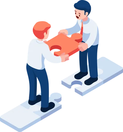 Flat Isometric Business People Assembly Jigsaw Together Merger And Acquisition Concept Illustration