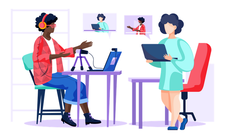 Business people attending online meeting Illustration