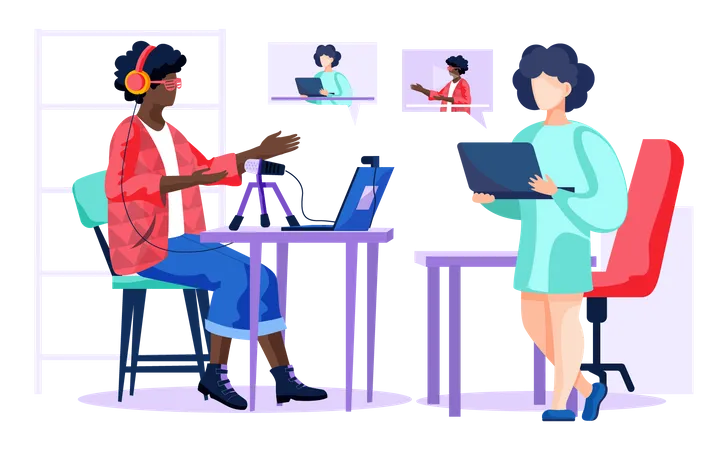 Business people attending online meeting Illustration