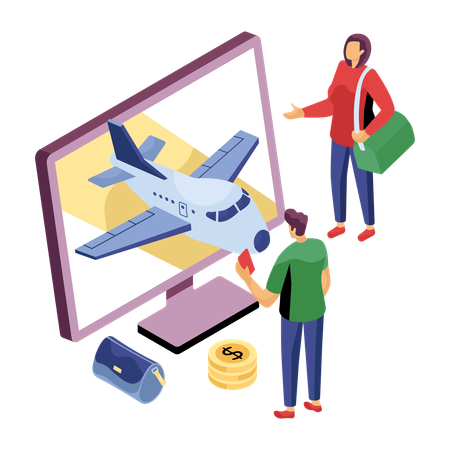 Business people booking airplane for domestic trip  Illustration