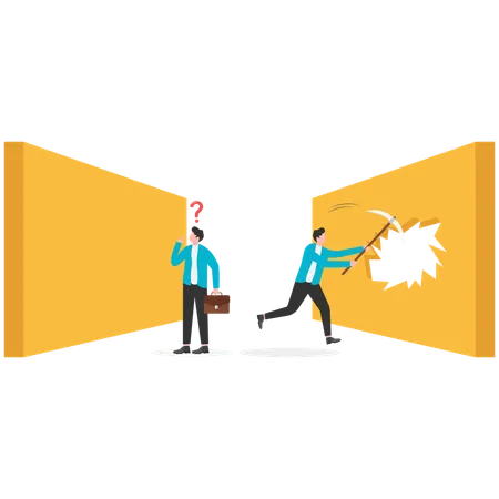 Business people breaking business barriers  Illustration