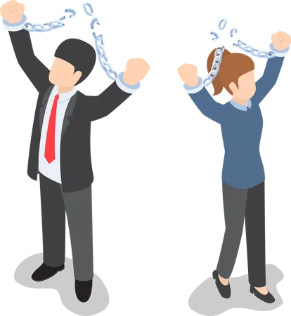 Business People breaking metal chain to freedom Illustration